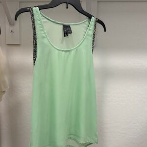 Sleeveless Mint Green Tank Top with Embellished Shoulders